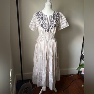 Floral Embroidered Striped Midi Dress